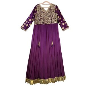 Nazila Couture sIze Large Purple Anarkali Gown Mirror Work Eid Party Dress  NWT